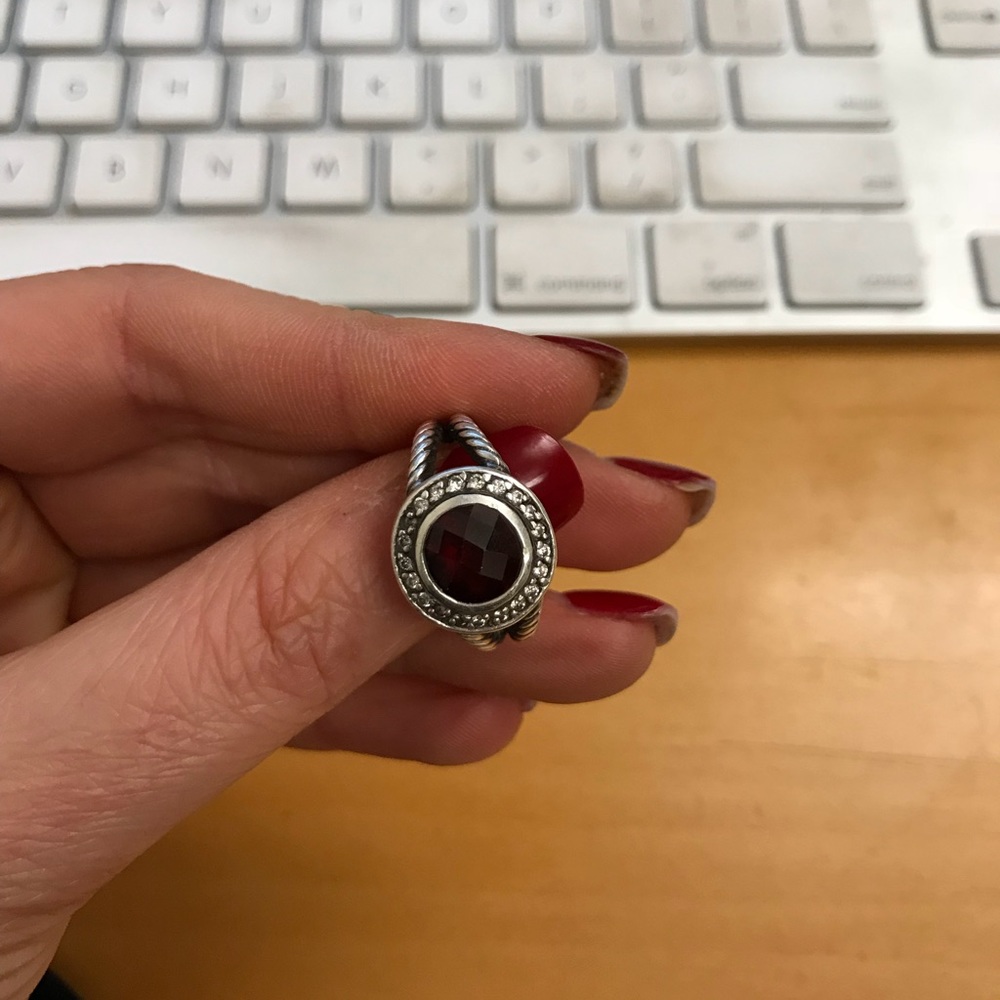 David Yurman petite albion Garnet ring w diamonds - Picture 7 of 8